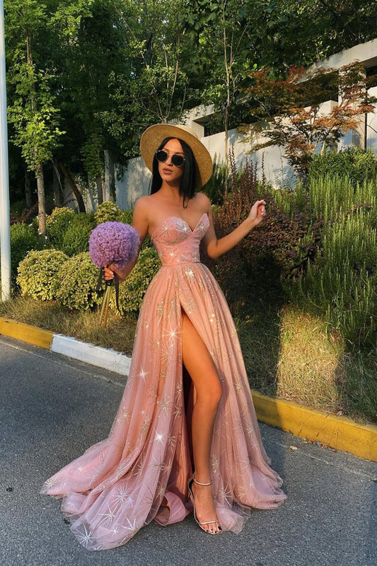 Sweetheart Pink Prom Dress Long With Split