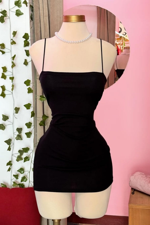 Black Spaghetti-Straps Short Prom Dress Sleeveless