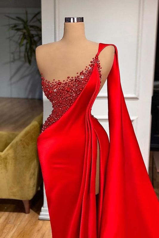 Amazing Red Ruffes Mermaid Prom Dress Split With Beading