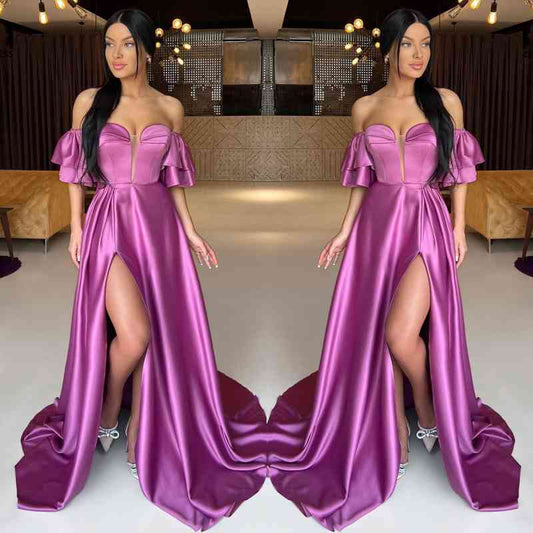 Charming Purple Off-the-Shoulder Long Prom Dress Split Sweetheart On Sale