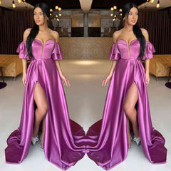 Charming Purple Off-the-Shoulder Long Prom Dress Split Sweetheart On Sale