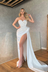 Amazing Sweetheart Mermaid Prom Dress High Split Long With Beads