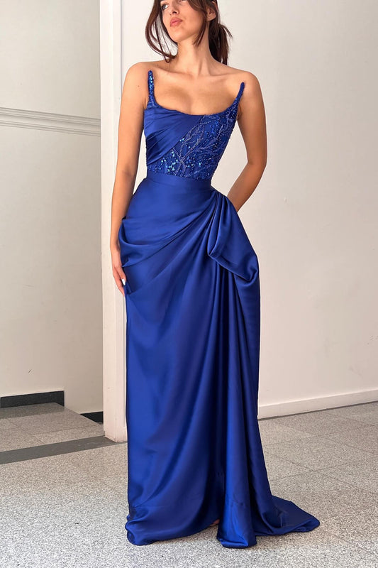 Stunning Royal Blue Mermaid Evening Prom Dress Long Strapless With Sequins