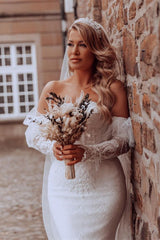 Sweetheart Mermaid Wedding Dress with Long Bubble Sleeves and Lace