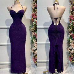 Stunning Grape Halter Backless Prom Dress Mermaid Sleeveless Sweetheart