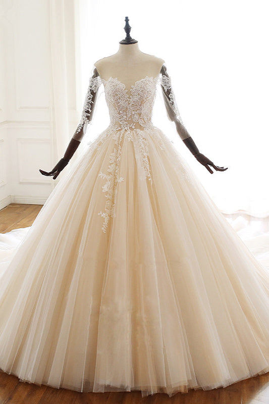 Sweetheart Long Wedding Dress with Modern Sleeves and Tulle Lace Ball Gowns