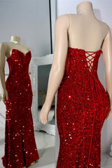Stunning Red Sweetheart Sequins Prom Dress Mermaid Lace-Up Back