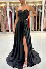 Chic Black Sweetheart Long Prom Dress Split Zipper Back