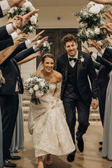 Elegant Off-the-Shoulder A-Line Gown with Long Sleeves and Bow Lace