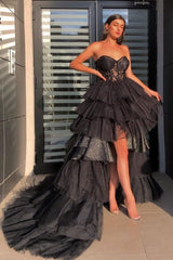 Gorgeous Sweetheart Black Tulle Prom Dress Hi-Lo Styles