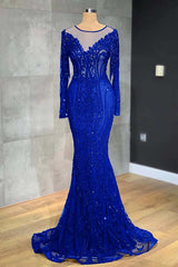 Classic Black Mermaid Prom Dress Long Sleeves Tulle With Sequins