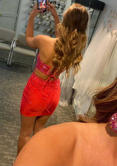 Sparkly Sequin Sheath Straight Jersey Short Mini Homecoming Dresses With Beading