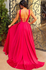 Gorgeous Red Sleeveless V-Neck Long Prom Dress