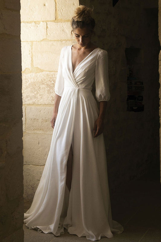 V-Neck Half-Sleeve Bridal Gown