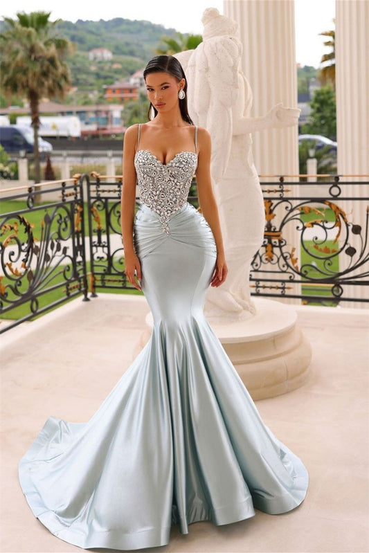New Arrival Spaghetti-Straps Sweetheart Mermaid Prom Dress With Crystals