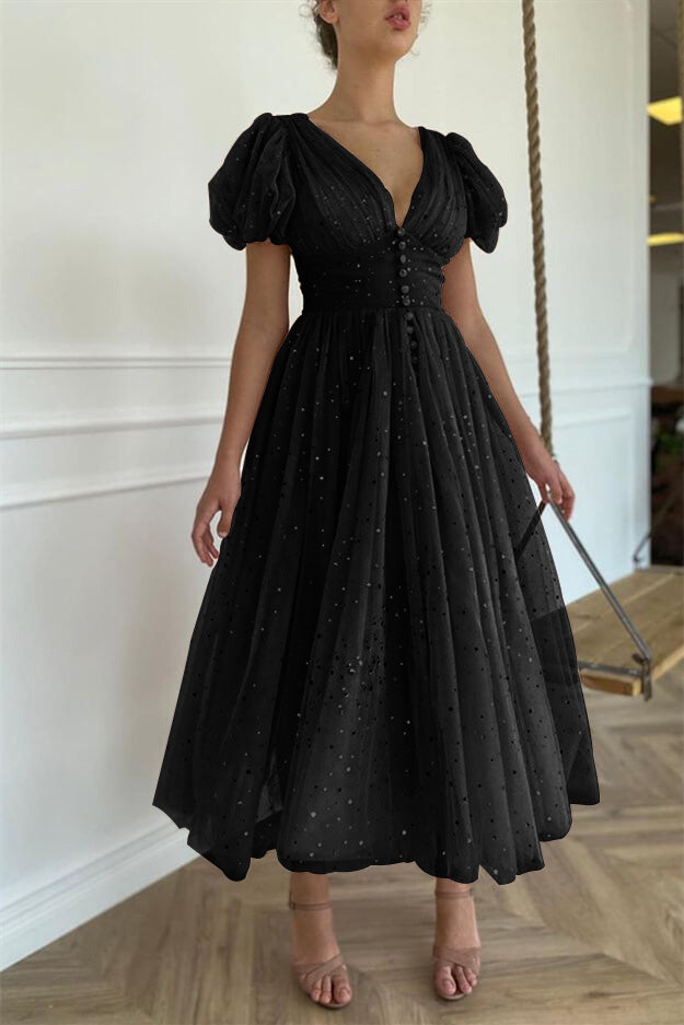 Elegant Taupe Pink V-Neck Short Sleeves Prom Dress with Sequins