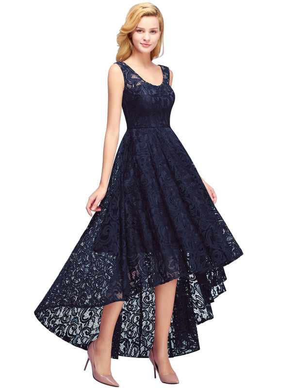RjerStore Beautiful A-line Crew Hi-lo Lace Dresses - Dark Navy / S - lace dresses