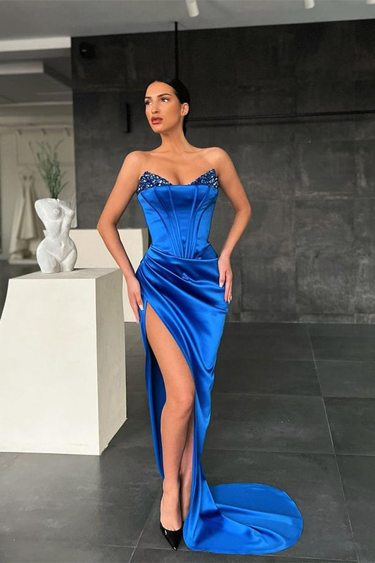 Royal Blue Mermaid Prom Dress Split with Sequins