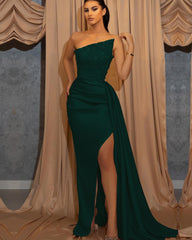 Champagne Sleeveless Sequins Prom Dress Mermaid with Split Ruffles