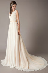 Champagne Chiffon Wedding Gown with Lace