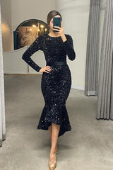 Classy Emerlad Green Long Sleevs Prom Dress Mermaid Sequins
