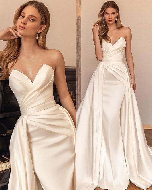 Long Sweetheart Strapless Wedding Dress in Cream |Ballbellas