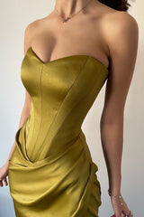 New Arrival Olive Green V-Neck Sleeveless Mermaid Prom Dress Pleats With Split