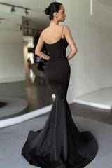 Black Spaghetti-Straps Mermaid Prom Dress Long