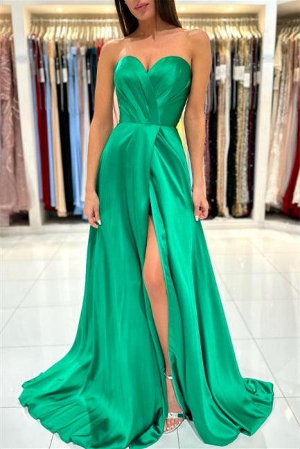Modern Emerald Sweetheart Long Prom Dresses Sleeveless With Slit