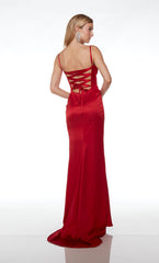 Black Prom Dress Long Plunging Neckline Straight Spaghetti Strap With High Slit