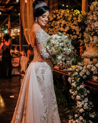 Elegant Off-the-Shoulder Mermaid Wedding Gown with Lace Appliques and Long Sleeves