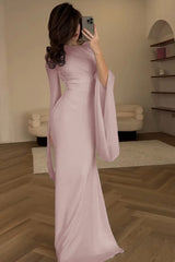 Elegant Ivory Evening Dress Chiffon Long Sleeves Mermaid Dress