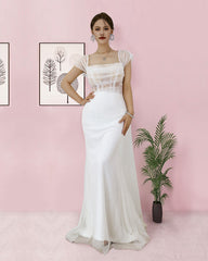 Elegant Prom Dress Long Tulle White Spaghetti Strap Sleeveless