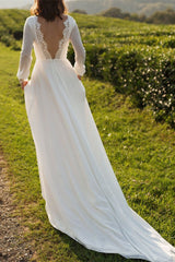 Long Sleeve Backless Chiffon Bridal Gown