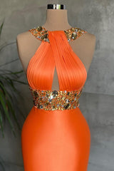 Charming Orange Halter Sleeveless Prom Dress Mermaid With Crystals