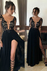 Black Long Sleeves Evening Dress Split