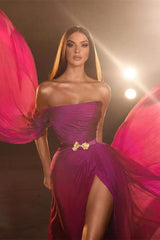 Chic Fuchsia Off-The-Shoulder Strapless Mermaid Prom Dress With Split