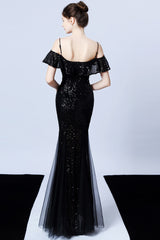 Spaghetti-Straps Mermaid Sequins Prom Dress With Ruffles