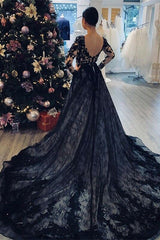 Gorgeous Black Long Sleeves V-Neck Prom Dress With Lace Tulle On Sale