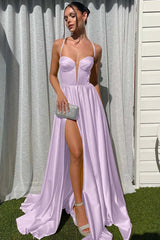 Chic Yellow Spaghetti Strap Prom Dress Sleeveless Pleated Split