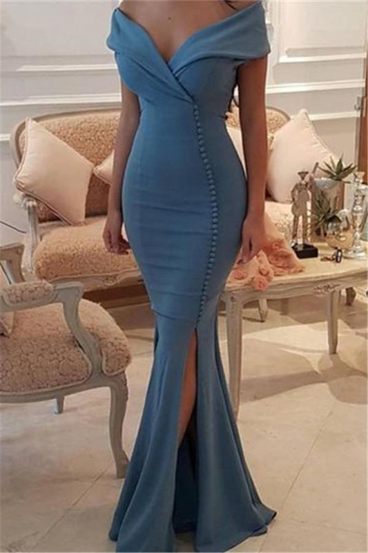 Off-the-Shoulder Mermaid Button Prom Dress Long On Sale