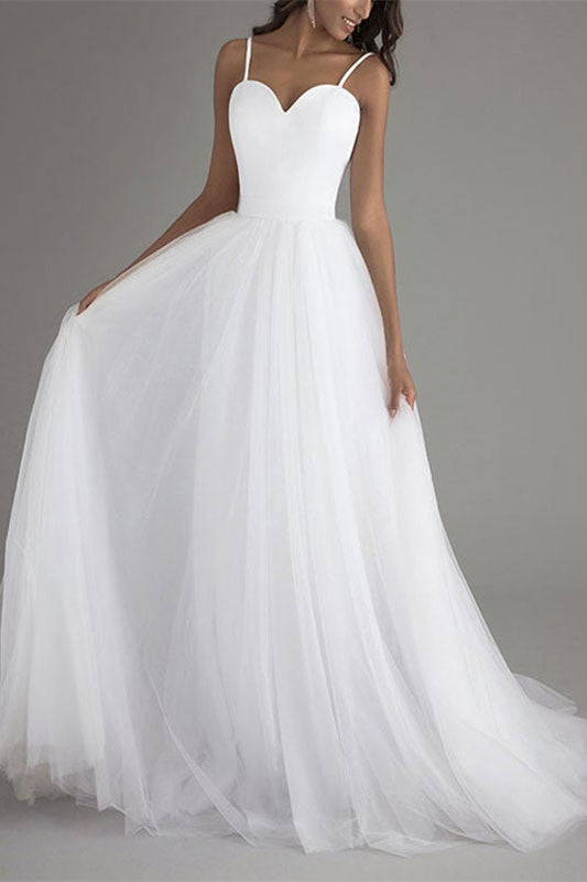 Wedding Dress in Tulle with Sleeveless Spaghetti Straps