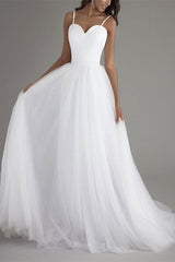 Wedding Dress in Tulle with Sleeveless Spaghetti Straps