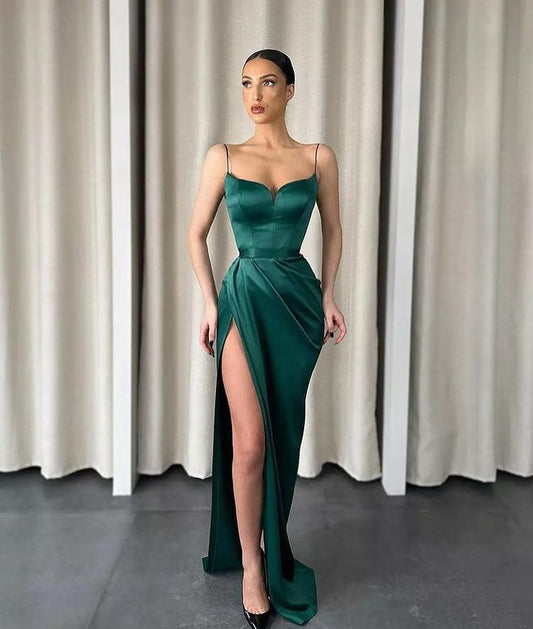 Gorgeous Dark Green Mermaid Prom Dress Split Long Spaghetti-Straps