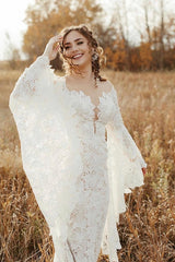 Elegant Floor-Length Mermaid Wedding Gown with Long Lace Sleeves
