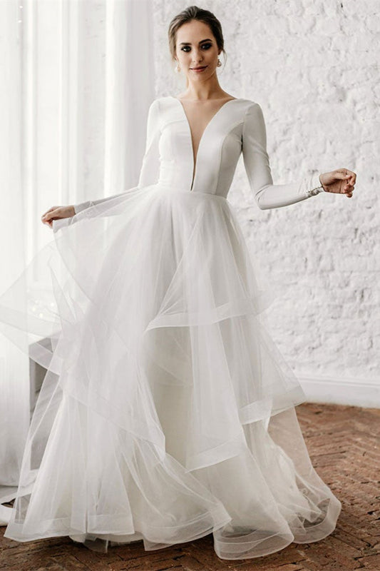 Long Tulle Sleeves Wedding Dress