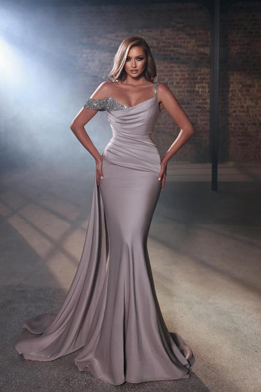 Chic Off-the-Shoulder Mermaid Prom Dress Long Ruffle With Beads