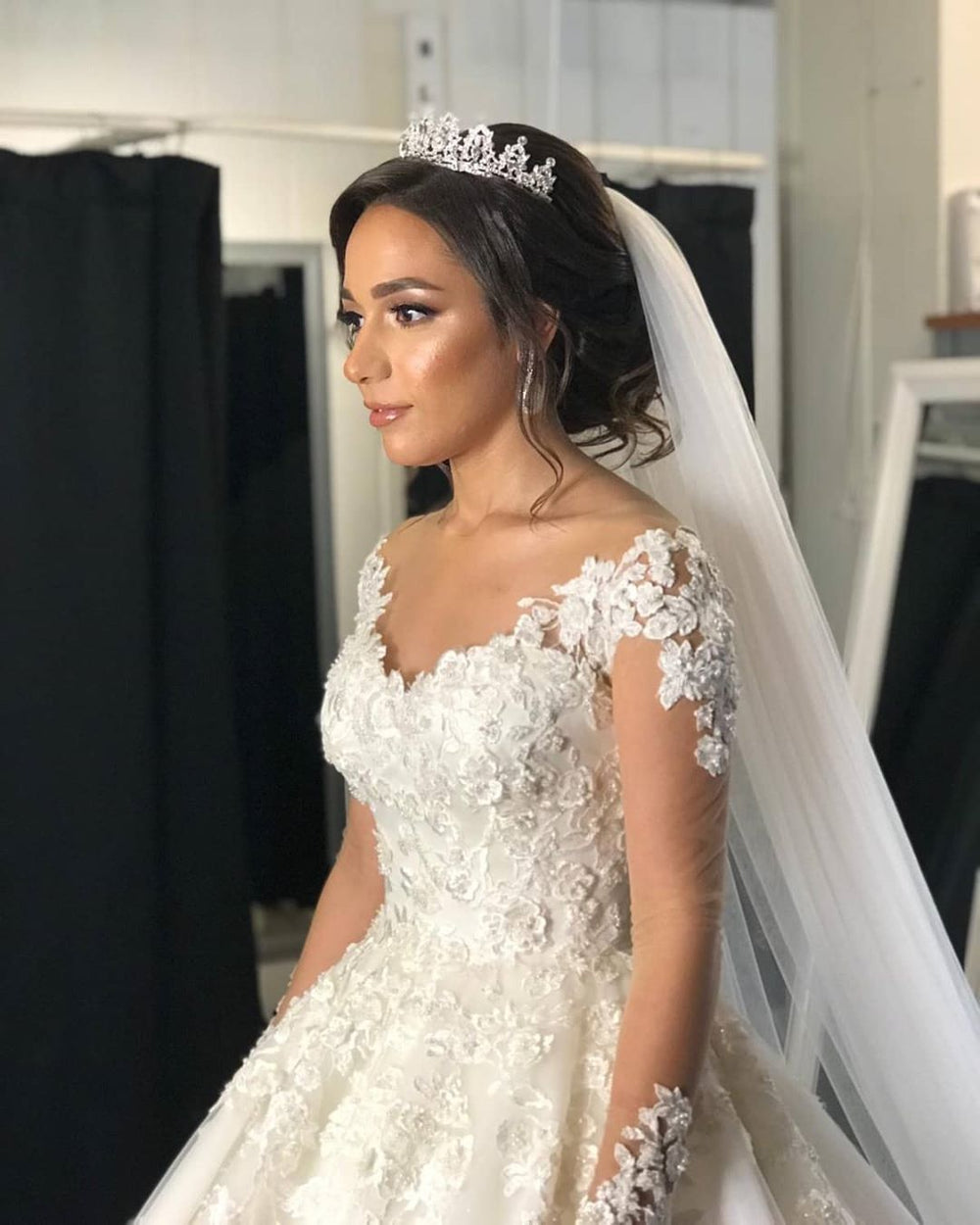 A-line Off-the-shoulder Wedding Dress with Elegant Long Sleeves and Appliques
