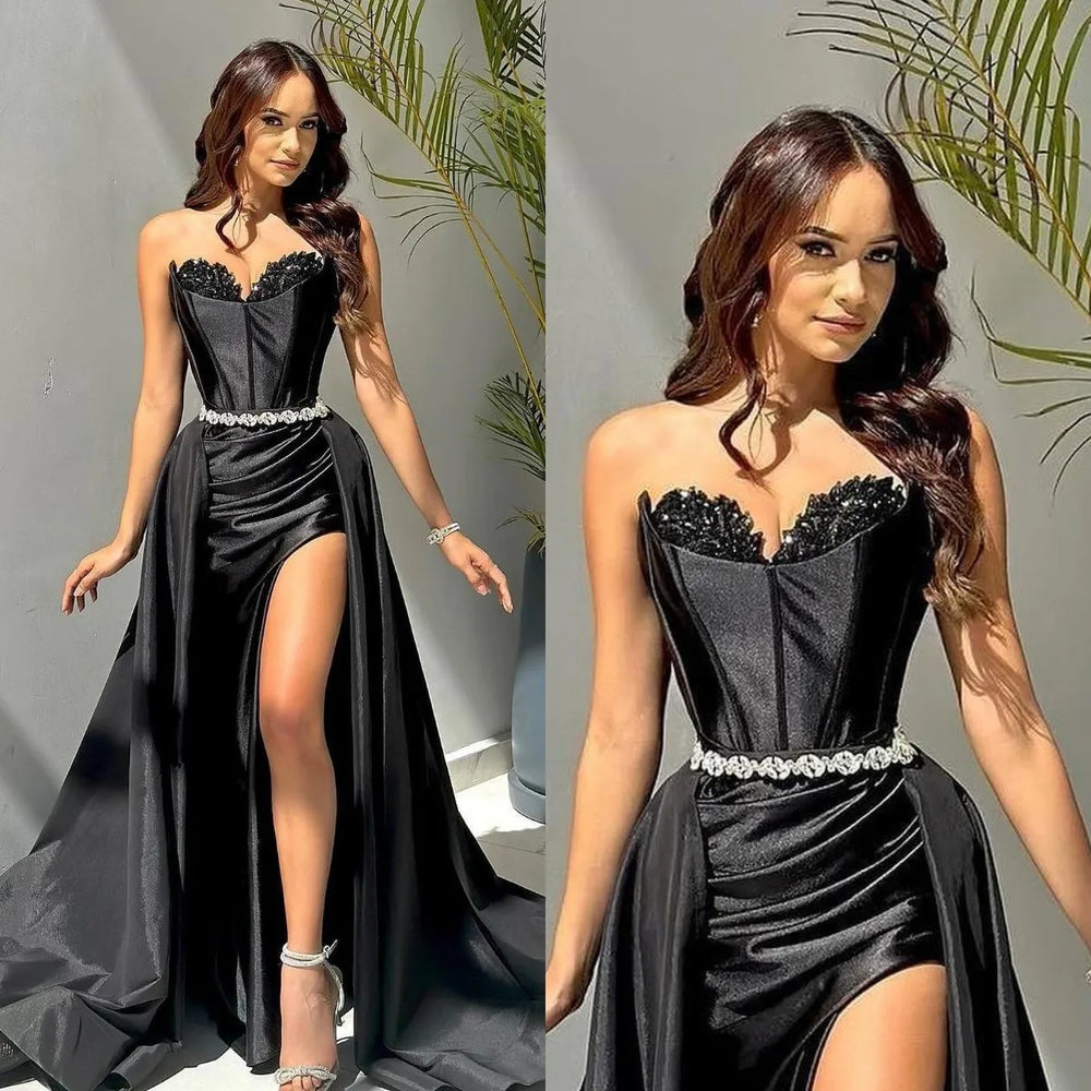 Sweetheart Black Strapless Prom Dress Split Dress