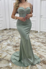 Gorgeous Dusty Sage Sweetheart Long Prom Dress Mermaid With Beads